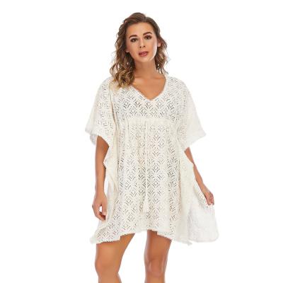 China CGYY New Breathable Beach Style Maxi Bikini Boho Tunic Cover Ups White V-Neck Knitting Jurk Summer Boho Dress for sale