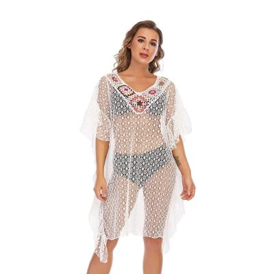 China CGYY Anti-Static Hollow Out Summer Swimsuit Sheer Cover Up Beach Wear Ladies Plus Size Mesh Maxi Dresses for sale