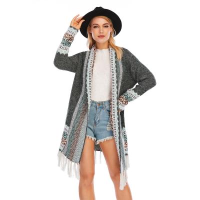 China CGYY Women's Anti-Wrinkle Open V-Neckline Boho Feme Cardigan Sweater Women's Open Front Knitted Tassel Cardigan Sweater for sale