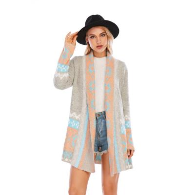 China Wholesale CGYY Anti-wrinkle Women's Open Front Boho Long Fluffy Aztec Cardigan Sweater With Geometric Print for sale