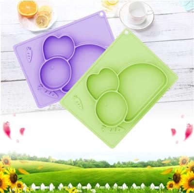 China Antibacterial Silicone Baby Dish For Kids Food Grade Silicone Baby Place Mat Pattern Baby Animal Tableware for sale