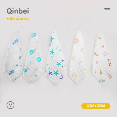 China Jacquard Wholesale Custom Printed 100% Cotton Muslin Handkerchief Saliva Gauze Towel For Baby Muslin Squares Handkerchief for sale