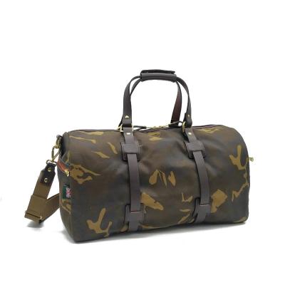 China Waterproof Camouflage Canvas Black Waxed Vegetable Tanned Leather Duffle Bags Waterproof Zipper Military YKK Travel Bag for sale