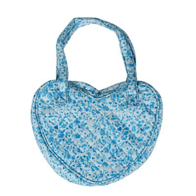 China Durable High Quality Quilted Down Feather Tote Bag Digital Printing Washed Cotton Heart Handbag for sale