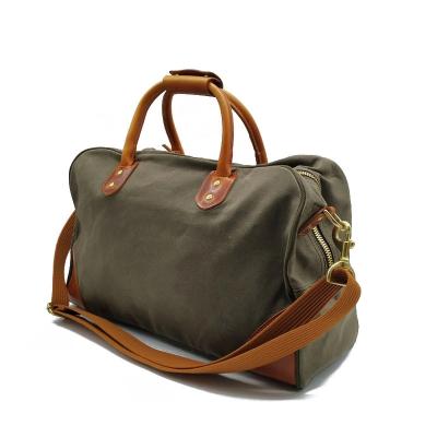 China Eco-Friendly Travel Bag Business Fashion Professional Canvas Gym Duffel Bag With Real Natural Leather Top Handles for sale