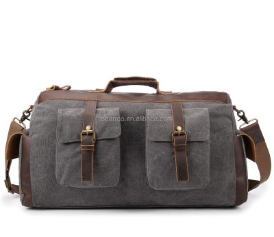 China Durabe Washed Canvas Duffle Bag Cowhide Duffel Bag Mens Sports Duffle Leather Shoulder Bag for sale