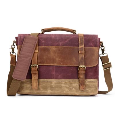 China Full Grain Leather Man Messenger Laptop Handbag Durable Waxed Canvas Messenger Shoulder Handbags And Fashionable for sale