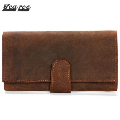 China Wholesale Multi Functions Searrco Brown Crazy Horse Heavy Duty Leather Multi-Pocket Tri Case Wallet Long For Men's Business for sale