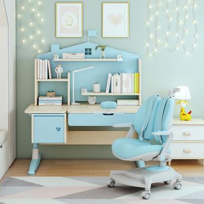 China Eco-Friendly Kids Study Table Ergonomic Kids Desk Height Adjustable Tables Child Desk With Book Shelves Kids Furniture for sale