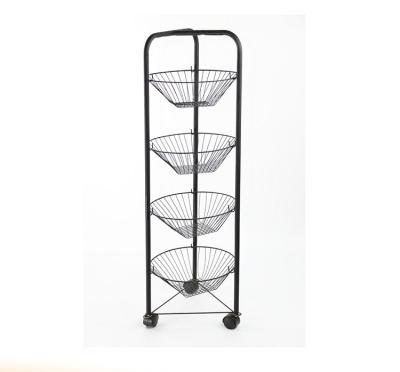 China Durable 3 Tier Metal Wire Kitchen Vegetable Fruit Storage Basket With 3 Wheel for sale