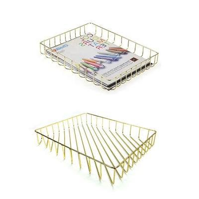 China Multifunctional Viable Iron Wire Magazine Folder A4 Storage Tray Storage Basket Desktop Organizer for Office Cosmetics Bathroom (Gold) for sale