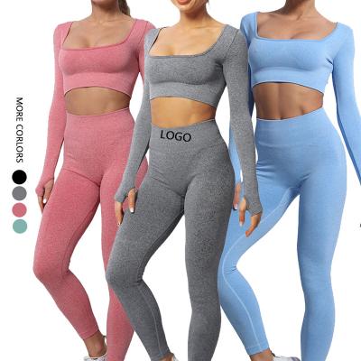 China HEXIN breathable fitness roughly two pieces long sleeve breathable women short crack! crack! yoga sets for sale