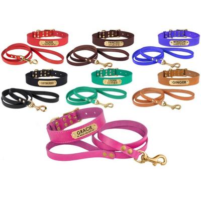 China DETACHED Leather Dog Collar and Custom Engraved Leash Personalized Pet Collars with ID Tag for sale