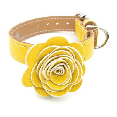 China Flower Child Sun Dog Collar 100% Leather Yellow DETACHED Handmade Wholesale Pet Collars for sale