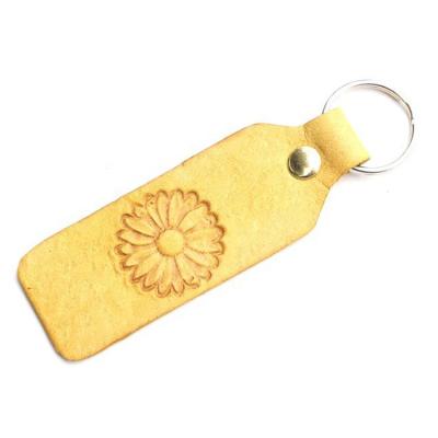 China Leather Engrave Laser White PU Key Chain Genuine Leather Key Chain With Emboss Logo for sale