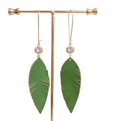 China Fashion Vintage Environmental Friendly Bohemian Painted Gold Leather Leaf Dangle Earrings For Women Jewelry Accessories for sale