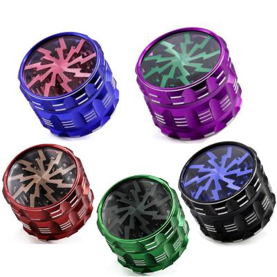 China Wholesale Durable Metal Herb Grinder 63MM Clear Cover Aluminum Spice Tobacco Smoking Grinder 4 Layer Accessories for sale