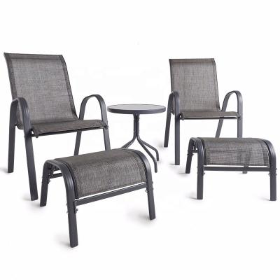 China Outdoor Recreation KD 5 Pieces of Textoline Steel Lounge Set Lounge Chair Sun Bed Outdoor Garden Patio Bistros for sale