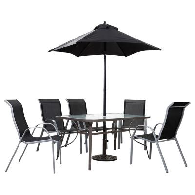 China Table Chairs Set With Parasol (Umbrella) Patio Furniture High End Stackable Chairs Outdoor Garden Table Chair Set With Parasol for sale