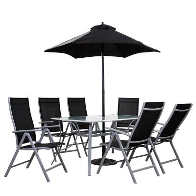 China 6pcs Foldable Chairs Furniture Restaurant Patio Outdoor Dining Table Chair Being Set With 6 Foldable Chairs And Umbrellas for sale