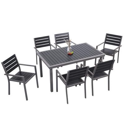 China 1set=1 Table+6 Chairs Outdoor Metal Dining Table Set Chair Made In China Aluminum Patio Furniture 7 Pieces With Stackable Patio Chairs for sale