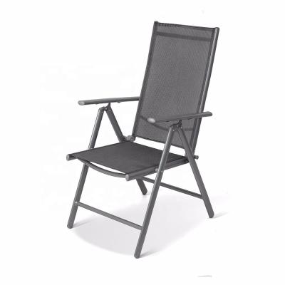 China Textoline Teslin Reclining Foldable Fabric Clamp 7 Positions Adjustable Folding Dining Chair With Metal Leg for sale