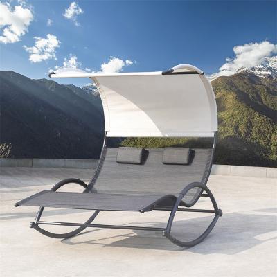 China With Canopy PL308 Patio Day Bed Double Ergonomic Outdoor Furniture Chaise Lounge Metal Sun Wide Steel Hard Sofa With Canopy for sale