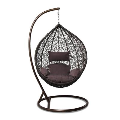 China Egg Shape Patio Swing Chair Steel Material Wicker Patio Garden Furniture Relax Cushioned Popular Geared Swing Chair Egg Hanging Chair for sale