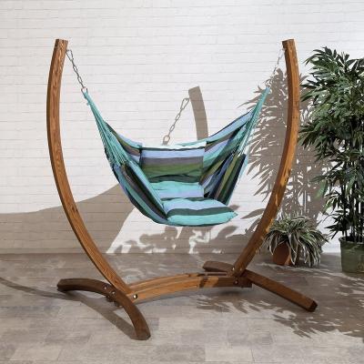 China Hammock with Larch Wood Stand Cotton Polyester Cushioned Garden Swing Seat Luxury Custom Porch Swing Chair Wood Stand for sale