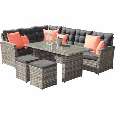 China Garden Set Alu Tube Polyrattan Living Room Sofa Set Garden Furniture Dining Corner Table With Table And Stool for sale