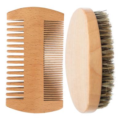 China Comfortable Healthy Detangling Eco Man Beard Comb Maker Friendly Beard Brush And Wooden Design Double Comb Set for sale