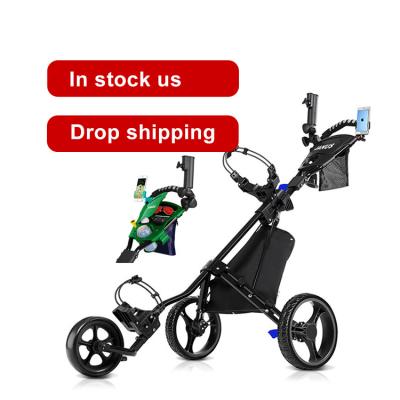 China Special Pockets For Storing Shoes Golf Equipment In Stock US Warehouse Golf Carts Drop Shipping Push Carts With Umbrella Holder And Phone Selfie Holder for sale