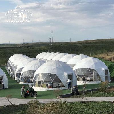 China Diagonal tie type outdoor waterproof camping geodesic dome hotel tent house with bathroom toilet for sale