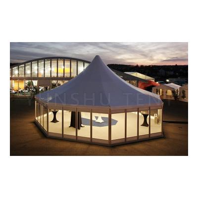 China Wedding Waterproof Wind Resistance Pagoda Multi Side Tent With White PVC Coating For Exhibition Expo Canteen Wedding Party Events for sale