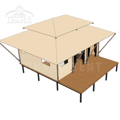 China Roman Style Hotel Tent Waterproof light wooden Glamping tent for hotel resort camping Safari Tent 1-5 person for sale