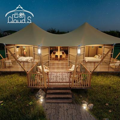 China Single Style Double Gazebo Hotel Tent Glamping Safari Tent For Hotel Resort Camping 1-5 People for sale