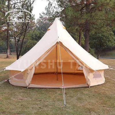 China Diagonal Tying Type Popular 6-8 Person Canvas Bell Tent For Hotel Resort Tent for sale