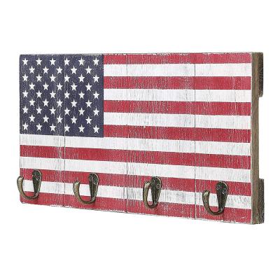 China Europe Vintage Distressed Rustic Wooden American Flag Wall Sign With Hook for sale