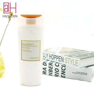 China HAODEXIN 400ml Hair Shampoo Conditioner Bottles Modern White Oval HDPE Plastic Bottle With Flip Off Top Caps Logo Two Color Custom Lids for sale