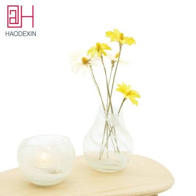 China HAODEXIN Daily Life Home Translucent Ball Shaped Tea Light Votive Candle Holders Glass Jars With Swirl Cloud Pattern To Wedding Home Decor for sale