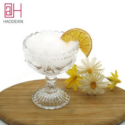 China HAODEXIN embossed embossed ice cream clear glass cups stemwares tealight glass votive candle holder for wedding decoration wholesale for sale