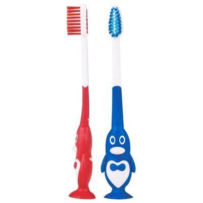 China Who respects the environment; Biodegradable Hot Sale Cute Cartoon Style Super Soft Bristle Kids Toothbrush With Toy Te koop