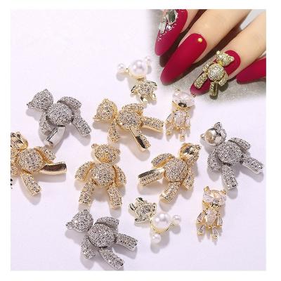 China Cute Jewelry 2022 New Fashionable Wholesale 3D Gold/Silver Moving Bear Stud Charm Full Diamond Zircon Teddy Bear Rhinestones Luxury for sale