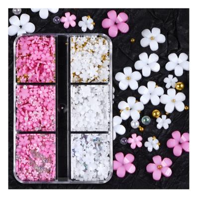 China 3D Nail Art DIY Decoration New Bqueen Design Mixed Flower Nail Charms Mini White Resin 3D Kawaii Gold Nail Beads Nail Art Charms for sale