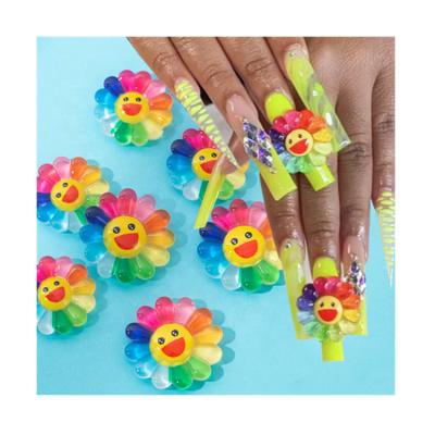 China Cute Hot Sale Amazon Nail Charms Rainbow Sun Flowers Nail Art Resin Cabochons Cabochon Slime Charms Sunflower for sale