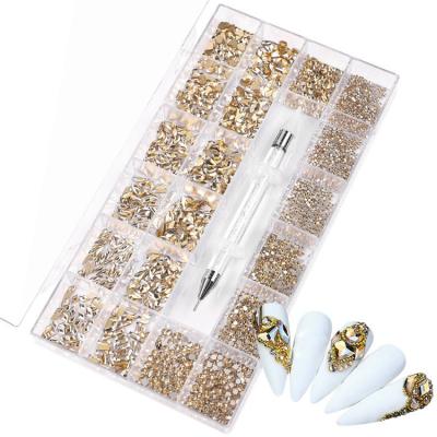 China Rhinestone Nail Designs High Quality Glass Material 2000Pcs/Box Shine Crystal Ab Flatback Nail Art Fancy Rhinestone Mix Shapes Manicure Design for sale