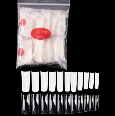 China Bqueen 550Pcs/Bag XXL Square French Half Cover C Curve Long Tapered French Nail Tips Acrylic Straight U-shape XXL Nail Tips for sale