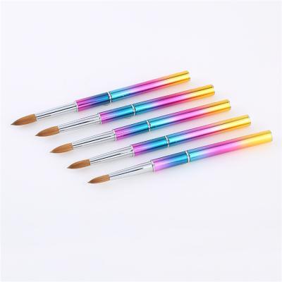 China Metallic Nail Art Tools Pen Brush Handle Size 8-16 Soft Acrylic Nail Rainbow Gel Brush Hair Art Brush Customized Logo Pure Kolinsky Nail for sale