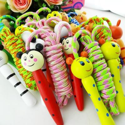 China Factory Wholesale Durable Cartoon Wooden Handle Kids Jump Rope for sale