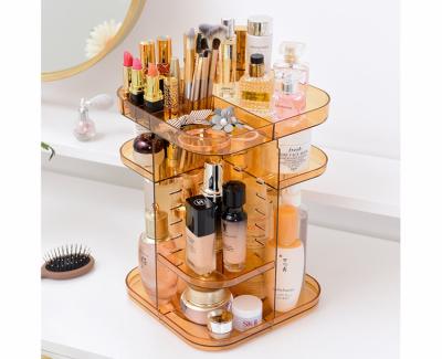 China Spinning holder storage rack 360 degree rotation square cosmetic makeup storage organizer for makeup brushes lipsticks for sale